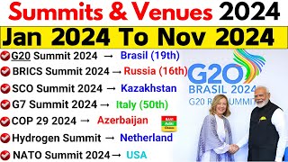 Summits 2024 Current Affairs  Summits Venue Theme  Important Summits amp Conferences 2024 [upl. by Fiore]