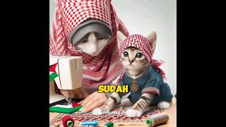 Palestinian cat mother sewing clothes for kittens ibu anak fypyoutube viralshort [upl. by Asset]