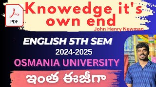 knowledge its own end by John Henry Newman degree 5th semester english osmania university [upl. by Tcideneb]