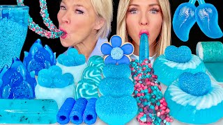 ASMR MUKBANG Blue Food Candy Jub Jubs Edible Cups Basil Seeds Raspberry Jelly Edible Flower 먹방 [upl. by Kurth]