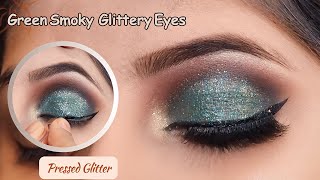 Green Smokey Glittery Eye Makeup Look by Lashes Beauty Parlour [upl. by Ameehsat21]