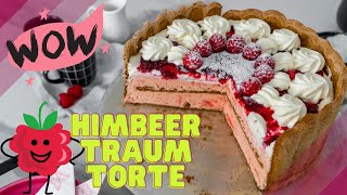 Himbeer Traum Torte ohne Gelatine  SCHMECKT WIE HIMBEERJOGHURT  Sahnetorte [upl. by Merrell]