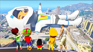 SHINCHAN FOUND BIGGEST EVER VEER ASTRONAUT WITH LITTLE SINGHAM KICKO SHIVA IN GTA 5 [upl. by Ennovyhc]