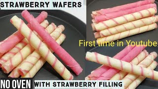 Crispy Strawberry Wafer Rolls with Strawberry Filling amp Without Oven Strawberry Cigarette Cookies [upl. by Adrienne995]