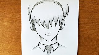 Easy anime sketch  How to draw anime boy wearing headphones  Easy drawing ideas for beginners [upl. by Paxon]