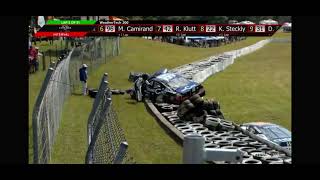 2024 NASCAR Canada WeatherTech 200  Dexter Stacey crashes on top of the tire barrier  Broadcast [upl. by Elkcim972]