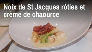 Recette de chef  Noix de St Jacques rôties et crème de chaource [upl. by Vento218]