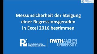 Messunsicherheit der Steigung einer Regressionsgeraden in Excel 2016 bestimmen [upl. by Mehsah]