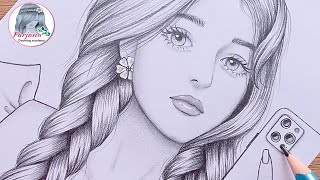 How to draw A girl with Double Braided Hairstyle and iPhone  Pencil Sketch for beginners [upl. by Teragram]