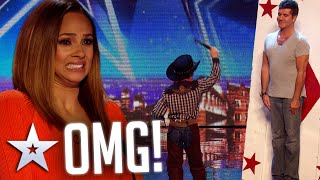 Simon Cowell joins 11yearold KNIFE THROWER on stage  Audition  BGT Series 8 [upl. by Ralph94]