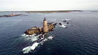 Drone Flight over Whaleback Light and Wood Island Life Saving Station Piscataqua River Maine [upl. by Anyrtak]