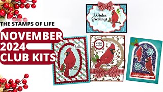 Winter Cards with The Stamps of Life November 2024 Club Kits  Winter Birds [upl. by Addiego]