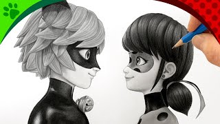 Drawing Miraculous🐞Ladybug amp Catnoir together from disney step by step with pencil sketch [upl. by Aienahs915]