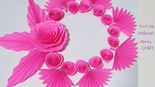 Paper Wall Hanging  Paper Rose Flowers  Handmade Crafts  DIY Easy Flower Making [upl. by Prussian]