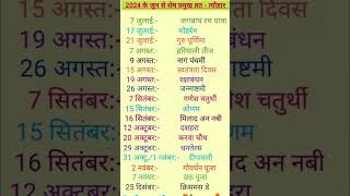 2024 ke vart and Toyhar  june ke baad vrat and tyohar📅 Calendar 365 📅 [upl. by Sosthena351]