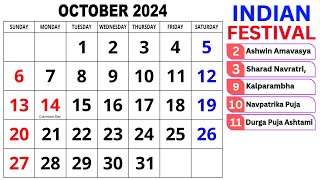 Calendar October 2024  October Calendar 2024 with Holidays  October 2024 Calendar  Oct Calendar [upl. by Fanchet]