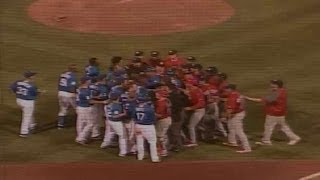 Isotopes and Redbirds benches clear after beaning [upl. by Gonroff]