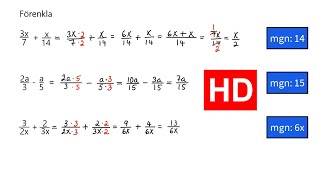 Addition och subtraktion av bråk med variabler åk 9 HD [upl. by Trudey]