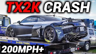 AUDI R8 CRASHES AT 200MPH AT TX2K Caught On Camera [upl. by Martynne]