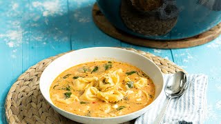 Mediterranean Tortellini Soup with Spinach Feta amp Chicken Ready in 30 Mins [upl. by Ashmead]