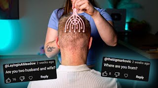 ASMR QampA  Scalp amp Nape Scratching w Hair Play and Hair Brushing Whispered [upl. by Htrowslle]