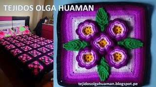 tejidos a crochet paso a paso muestra quot5 floresquot para colchas video 3 [upl. by Mighell816]