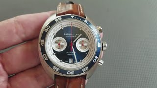 HAMILTON Pan Europ World 1971 Limited Edition Blue Dial Automatic Chronograph Reedition Wristwatch [upl. by Nodnarg]