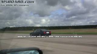 HD BMW 540i 6speed E34 286 HP vs BMW M5 38 E34 340 HP  M5BOARDcom [upl. by Angi]