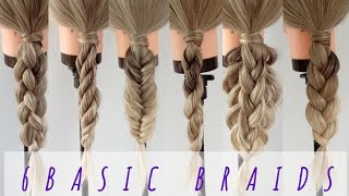 6 BASIC BRAIDS  Step by Step Tutorial For Complete Beginners hairstyles braids [upl. by Deeraf]