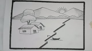 Easy village landscape drawing for kids [upl. by Nomyar]