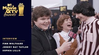 Finn Wolfhard Crashes Jeremy Ray Taylor amp Sophia Lillis Interview  2018 MTV Movie amp TV Awards [upl. by Adarbil582]