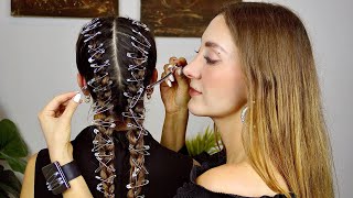 ASMR Perfectionist Tingly Safety Pin Braid Hairstyling  Parting Brushing Finishing Touch [upl. by Alenas]