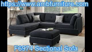 Poundex F6974 3 pc black linen like fabric sectional sofa reversible chaise and ottoman Ebern design [upl. by Esekram696]