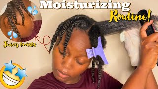 NATURAL HAIR MOISTURIZING ROUTINE  Simple amp Easy Protective Style  Length Retention [upl. by Ettelrahc470]