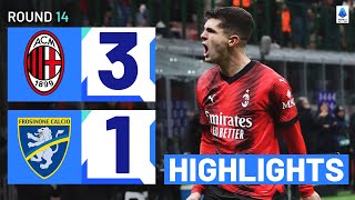 MILANFROSINONE 31  HIGHLIGHTS  MaignanPulisic linkup secures home win  Serie A 202324 [upl. by Nilknarf]