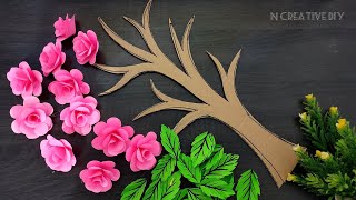 Best paper craft for home decor  Rose Paper flower wall decoration  Unique wall hanging Room decor [upl. by Anaed]