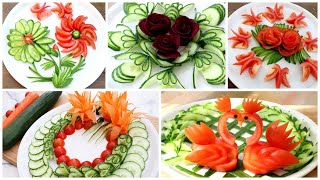 Top 5 Super Salad Decorations Ideas  CucumberTomatoCarrotRed beet Carving Garnish [upl. by Tnelc979]