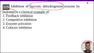 Inhibition of Succinic dehydrogenase enzyme by malonate is a classical example of1 COMPETITIVE [upl. by Grayson527]