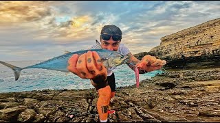 Fishing Shore Jigging Spinning amp Catch And Cook VLOG  Paxos Greece [upl. by Euqirat]