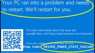 Your PC ran into problem and needs to restart DRIVERPOWERSTATEFAILURE [upl. by Mays]