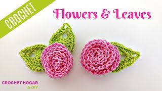 CÓMO TEJER FLORES ROCOCO CON HOJAS A CROCHET🌺 [upl. by Anuait158]