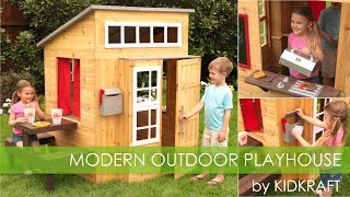 Modern Outdoor Playhouse  Watch KidKrafts Toy Review of Kids Wooden Playhouse [upl. by Ecirtahs96]