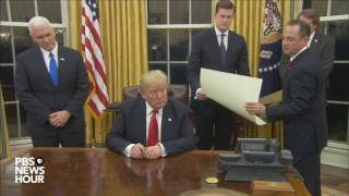 Watch President Trumps first signings in Oval Office [upl. by Burris]