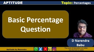 Basic Percentages Question  Aptitude Shortcuts  Aptitude by Narendra [upl. by Smoht]