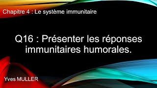 Chap 4  Le système immunitaire  Q16  Présenter les réponses immunitaires humorales [upl. by Direj647]