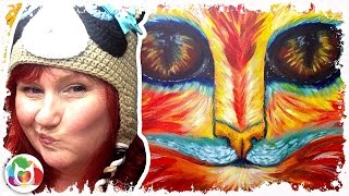 pawgustart painting How to paint The Fire Cat big eyes in acrylic surreal art lesson live [upl. by Evanne]