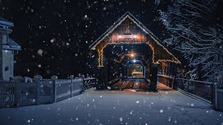 Woodstock Vermont  Walking in the Snow at Night 4K  Binaural Audio Relaxing Winter Ambience [upl. by Naruq130]