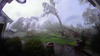 Doorbell video shows storm knocking down trees in tornado struck Portage Michigan [upl. by Ahsaeit986]