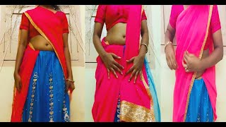 How to wear half Saree in three different ways ┃South Indian dhavani Draping [upl. by Nairdna]