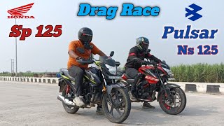 Bajaj Pulsar Ns 125 Bs 6 vs Honda Sp 125 Bs 6  Drag Race  Top End Bettle Highway 🔥 Shocking result [upl. by Ogdan256]